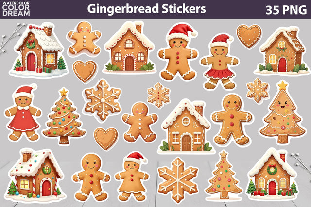 Gingerbread Cookies Sticker Bundle | Gingerbread Men Sticker Sublimation WatercolorColorDream 