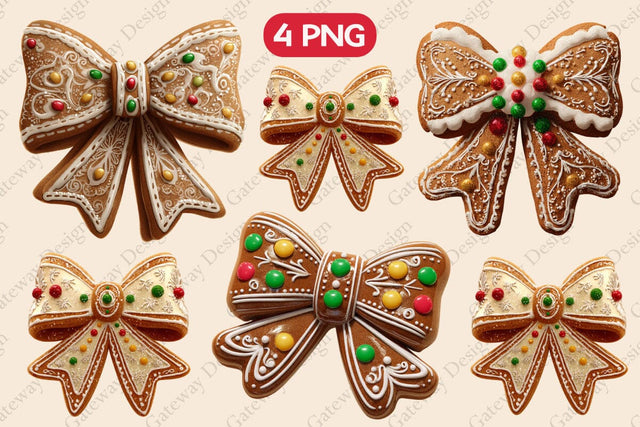 Gingerbread Coquette Bow Christmas PNG/4 Designs Sublimation designmaster24 