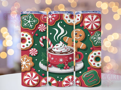 Gingerbread Donuts Christmas Tumbler, Christmas Donuts Wrap, Cute Holiday Sublimation, Festive Gingerbread Cup, 20Oz Skinny Tumbler Wrap, Sweet Christmas Mug, Holiday Dessert Design Sublimation SvggirlplusArt 