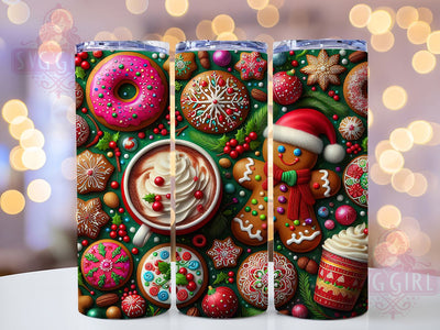 Gingerbread Donuts Christmas Tumbler, Christmas Donuts Wrap, Cute Holiday Sublimation, Festive Gingerbread Cup, 20Oz Skinny Tumbler Wrap, Sweet Christmas Mug, Holiday Dessert Design Sublimation SvggirlplusArt 