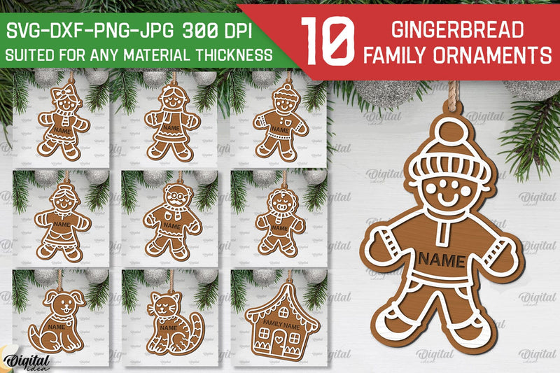 Gingerbread Family Ornaments Laser Cut Bundle SVG Evgenyia Guschina 
