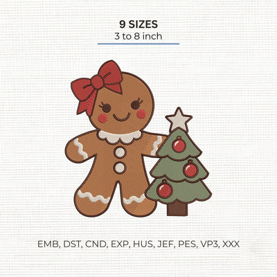 Gingerbread Girl Christmas Embroidery Design – Cute Gingerbread Cookie Christmas Tree Machine Embroidery File Embroidery/Applique DESIGNS PatternFeed8 