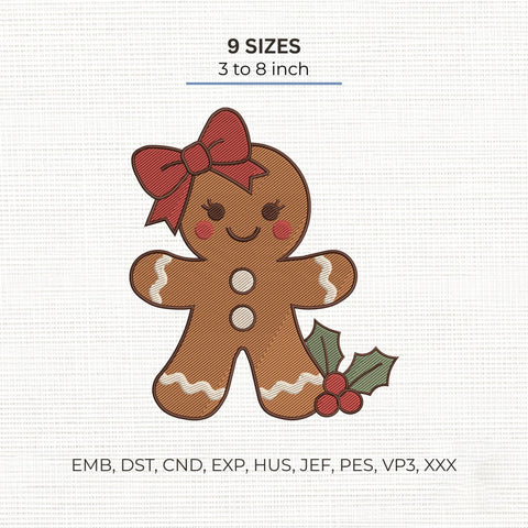 Gingerbread Girl Christmas Embroidery Design – Holly Berry Bow Gingerbread Cookie Machine Embroidery File Embroidery/Applique DESIGNS PatternFeed8 