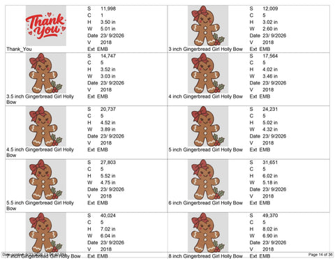 Gingerbread Girl Christmas Embroidery Design – Holly Berry Bow Gingerbread Cookie Machine Embroidery File Embroidery/Applique DESIGNS PatternFeed8 