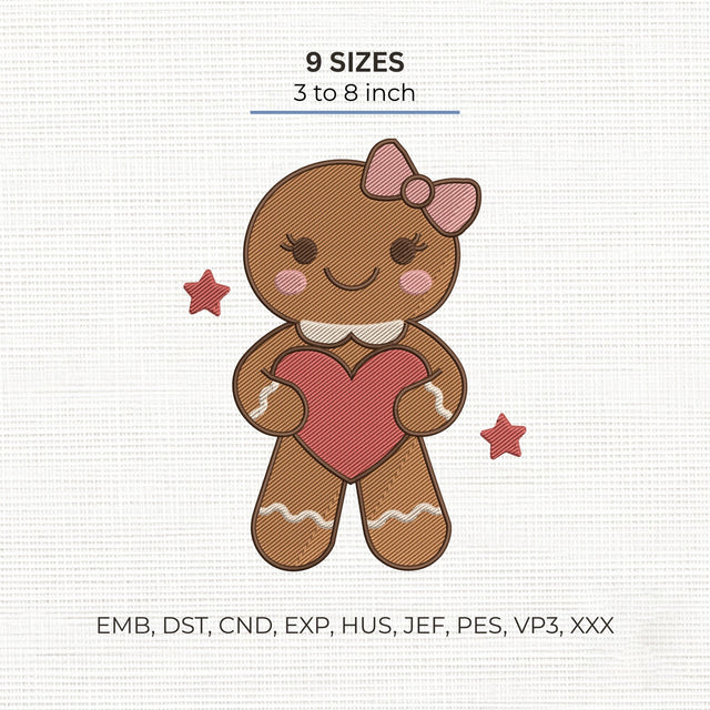 Gingerbread Girl Heart Embroidery Design – Cute Valentine Gingerbread Machine Embroidery File Embroidery/Applique DESIGNS PatternFeed8 