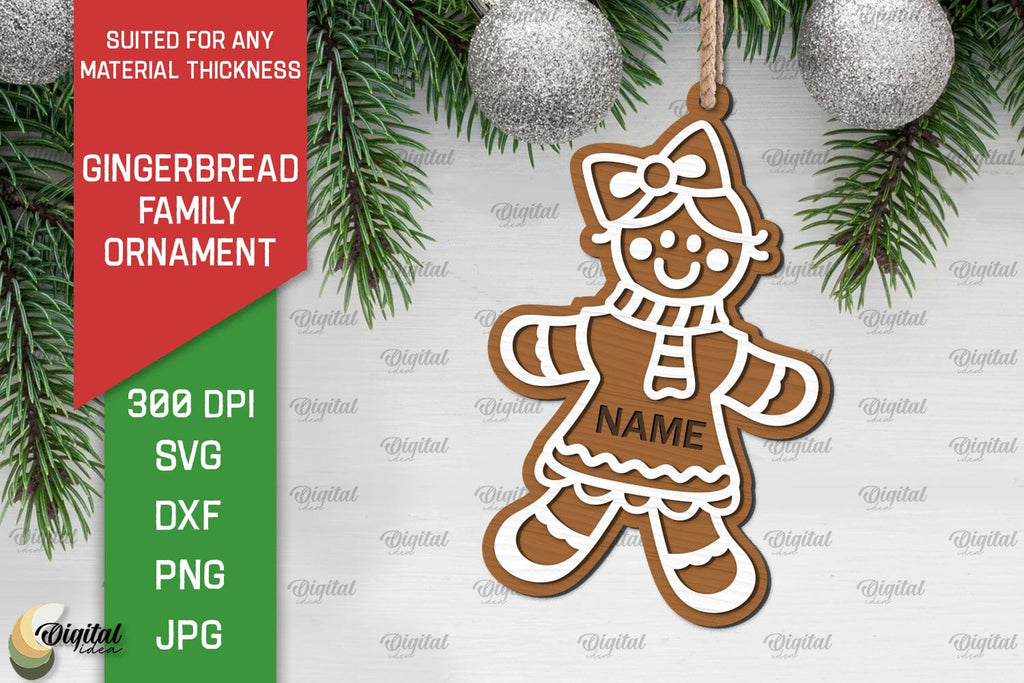 Gingerbread Girl SVG. Gingerbread Family Ornament Laser Cut - So Fontsy