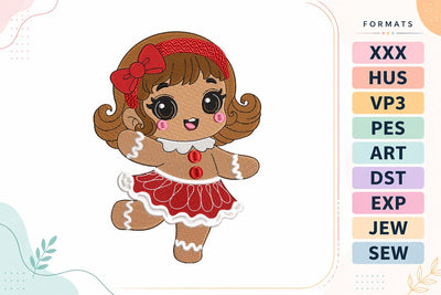 Gingerbread Girl with Red Dress Christmas Embroidery Design Embroidery/Applique DESIGNS sg embroidery 