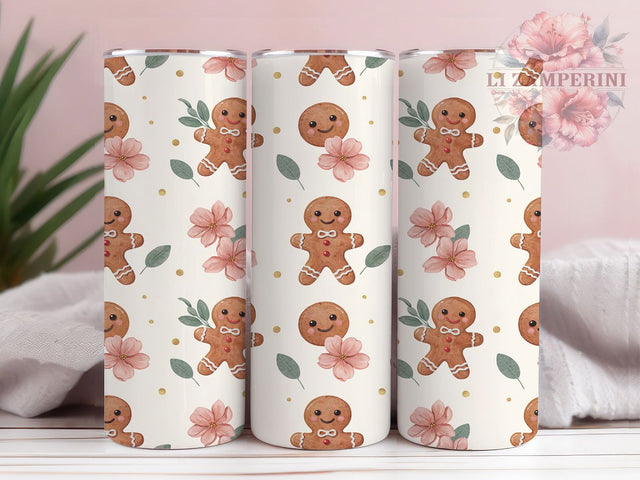 Gingerbread Holiday 20oz Tumbler, Holiday Pattern, Watercolor Style, Repeating Grid, Warm Cream, Skinny Tumbler, Sublimation PNG Sublimation Li Zamperini 