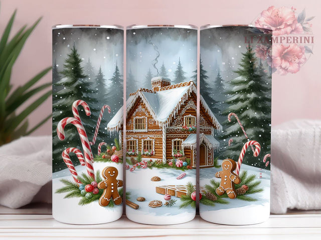 Gingerbread House 20oz Tumbler Wrap PNG, Gingerbread Tumbler PNG Sublimation Design, Straight & Tapered Tumbler Wrap, Instant Digital Download Sublimation Li Zamperini 