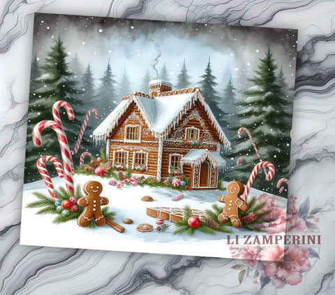 Gingerbread House 20oz Tumbler Wrap PNG, Gingerbread Tumbler PNG Sublimation Design, Straight & Tapered Tumbler Wrap, Instant Digital Download Sublimation Li Zamperini 