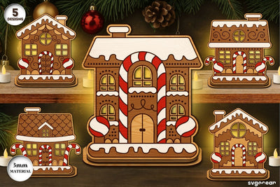 Gingerbread House Candle Holders Bundle SVG SvgOcean 