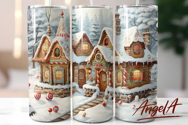 Gingerbread house / candy canes / Christmas tumbler wrap Sublimation Angelina Semenova 