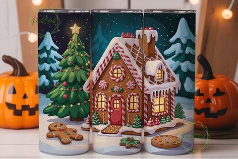 Gingerbread House Christmas 20oz Tumbler Sublimation PixelChick 