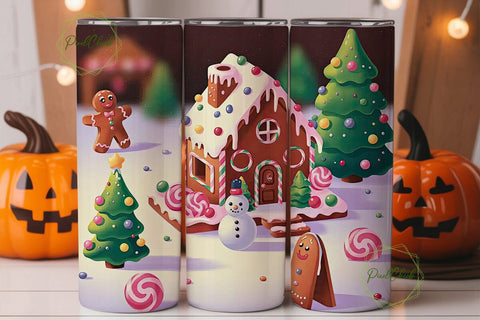 Gingerbread House Christmas 20oz Tumbler Sublimation PixelChick 