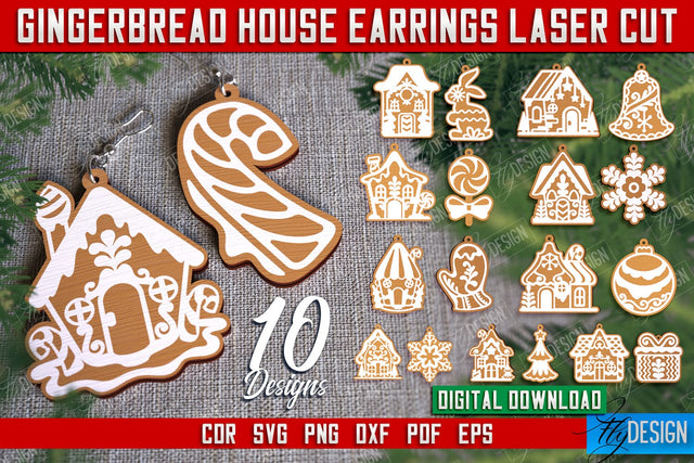 Gingerbread House Earrings Bundle | Christmas Earrings | Jewelry | Christmas Gift | CNC Files SVG Fly Design 