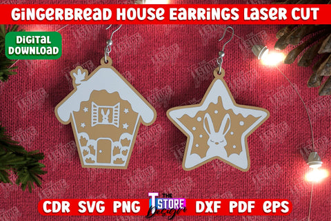 Gingerbread House Earrings Bundle | Christmas Earrings | Jewelry | Christmas Gift | CNC Files SVG The T Store Design 
