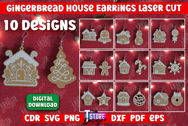 Gingerbread House Earrings Bundle | Christmas Earrings | Jewelry | Christmas Gift | CNC Files SVG The T Store Design 