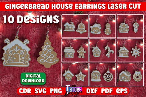 Gingerbread House Earrings Bundle | Christmas Earrings | Jewelry | Christmas Gift | CNC Files SVG The T Store Design 