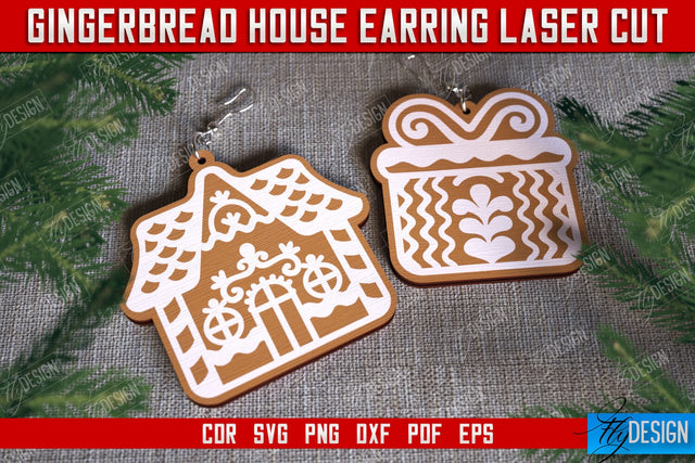 Gingerbread House Earrings | Christmas Earrings | Jewelry | Christmas Gift | CNC File SVG Fly Design 