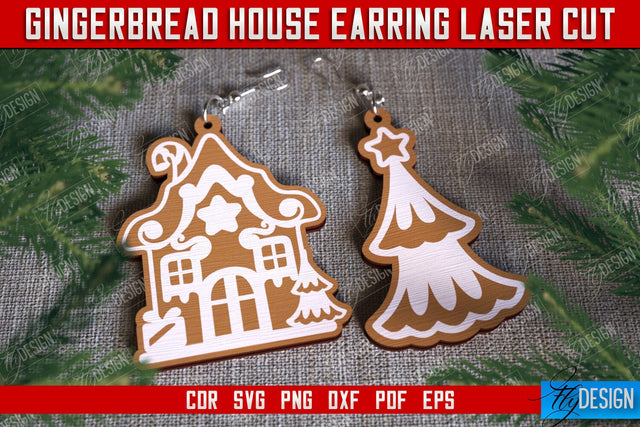 Gingerbread House Earrings | Christmas Earrings | Jewelry | Christmas Gift | CNC File SVG Fly Design 