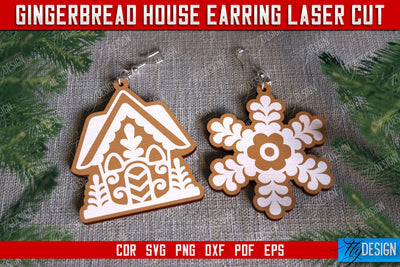 Gingerbread House Earrings | Christmas Earrings | Jewelry | Christmas Gift | CNC File SVG Fly Design 