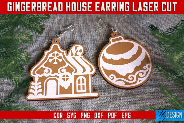 Gingerbread House Earrings | Christmas Earrings | Jewelry | Christmas Gift | CNC File SVG Fly Design 