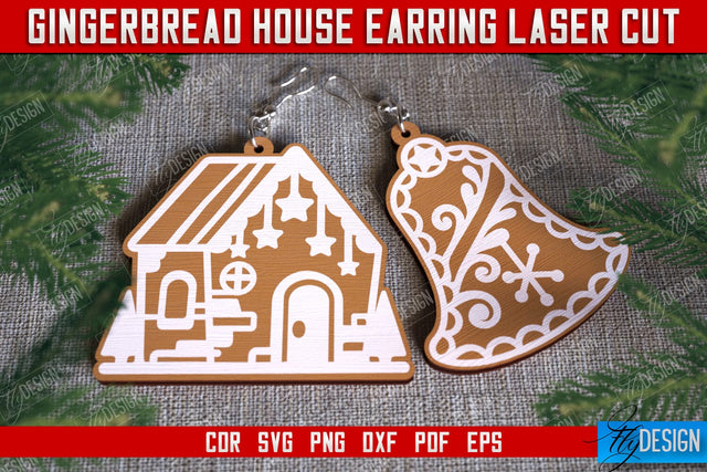 Gingerbread House Earrings | Christmas Earrings | Jewelry | Christmas Gift | CNC File SVG Fly Design 
