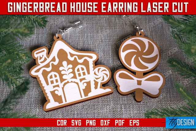 Gingerbread House Earrings | Christmas Earrings | Jewelry | Christmas Gift | CNC File SVG Fly Design 