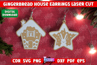 Gingerbread House Earrings | Christmas Earrings | Jewelry | Christmas Gift | CNC File SVG The T Store Design 