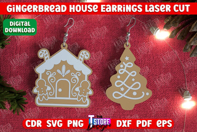 Gingerbread House Earrings | Christmas Earrings | Jewelry | Christmas Gift | CNC File SVG The T Store Design 