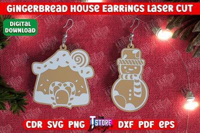 Gingerbread House Earrings | Christmas Earrings | Jewelry | Christmas Gift | CNC File SVG The T Store Design 