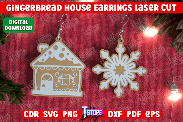 Gingerbread House Earrings | Christmas Earrings | Jewelry | Christmas Gift | CNC File SVG The T Store Design 