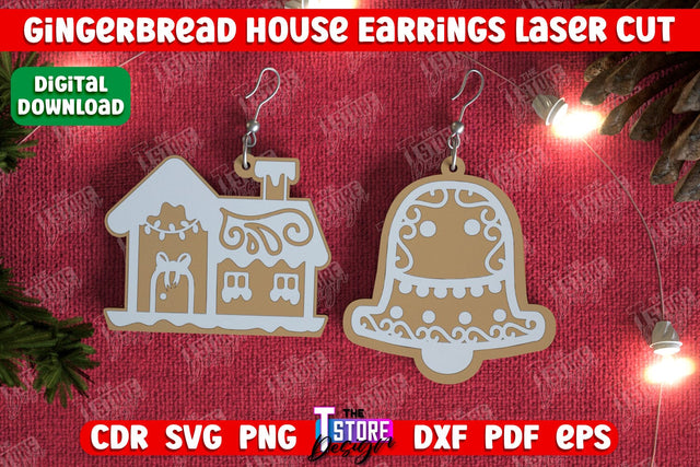 Gingerbread House Earrings | Christmas Earrings | Jewelry | Christmas Gift | CNC File SVG The T Store Design 