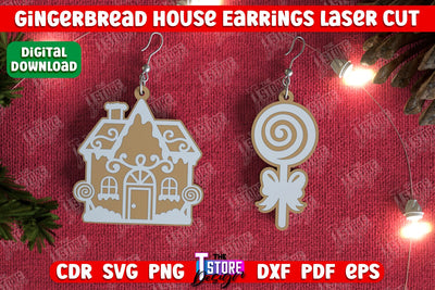 Gingerbread House Earrings | Christmas Earrings | Jewelry | Christmas Gift | CNC File SVG The T Store Design 
