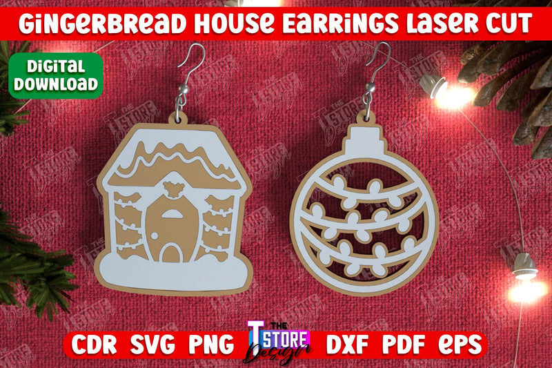 Gingerbread House Earrings | Christmas Earrings | Jewelry | Christmas Gift | CNC File SVG The T Store Design 