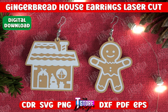 Gingerbread House Earrings | Christmas Earrings | Jewelry | Christmas Gift | CNC File SVG The T Store Design 