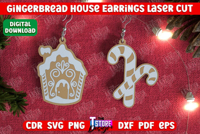 Gingerbread House Earrings | Christmas Earrings | Jewelry | Christmas Gift | CNC File SVG The T Store Design 