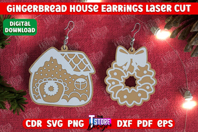 Gingerbread House Earrings | Christmas Earrings | Jewelry | Christmas Gift | CNC File SVG The T Store Design 