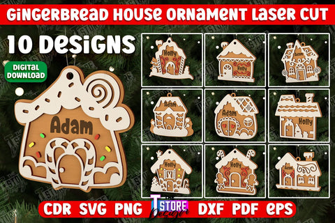 Gingerbread House Ornament Bundle | Christmas Decorations | Christmas Tree Toy | CNC Files SVG The T Store Design 