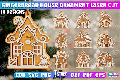 Gingerbread House Ornament Bundle | Christmas Decorations | Christmas Tree Toy | CNC Files SVG The T Store Design 