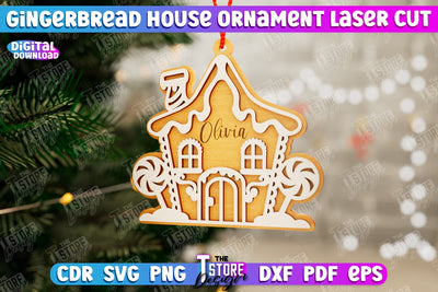 Gingerbread House Ornament | Christmas Decorations | Christmas Tree Toy | CNC File SVG The T Store Design 