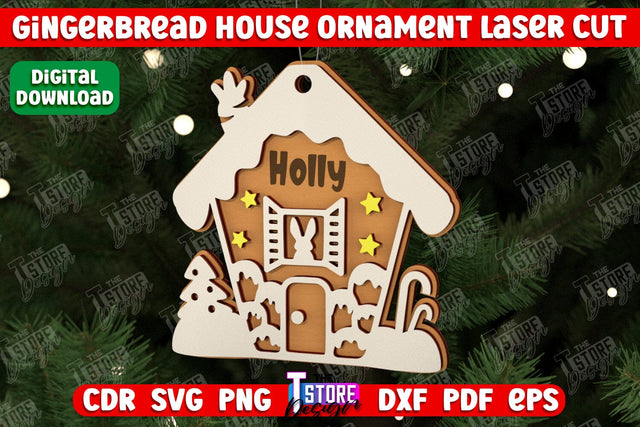 Gingerbread House Ornament | Christmas Decorations | Christmas Tree Toy | CNC File SVG The T Store Design 