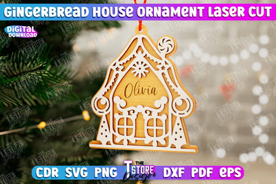 Gingerbread House Ornament | Christmas Decorations | Christmas Tree Toy | CNC File SVG The T Store Design 