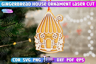 Gingerbread House Ornament | Christmas Decorations | Christmas Tree Toy | CNC File SVG The T Store Design 