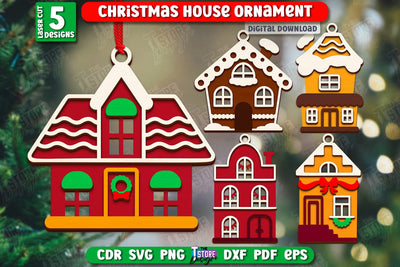 Gingerbread House Ornament Laser Cut Bundle | Christmas Decorations | Christmas Tree Toy | CNC Files SVG The T Store Design 