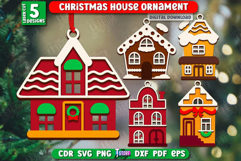 Gingerbread House Ornament Laser Cut Bundle | Christmas Decorations | Christmas Tree Toy | CNC Files SVG The T Store Design 