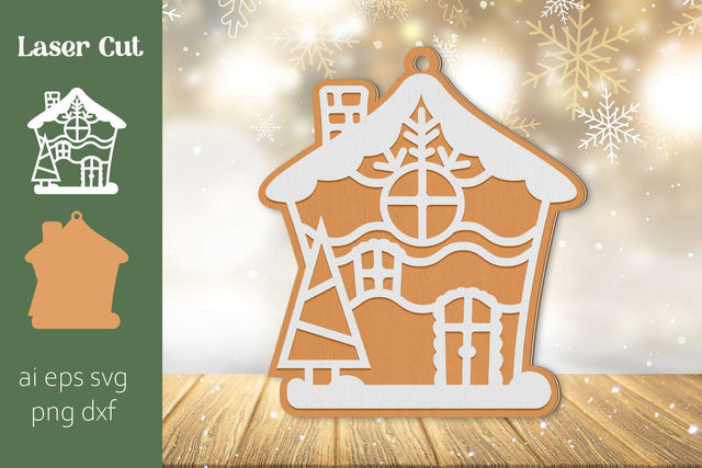 Gingerbread house ornament svg, Christmas laser cut SVG AnastasiyaArtDesign 