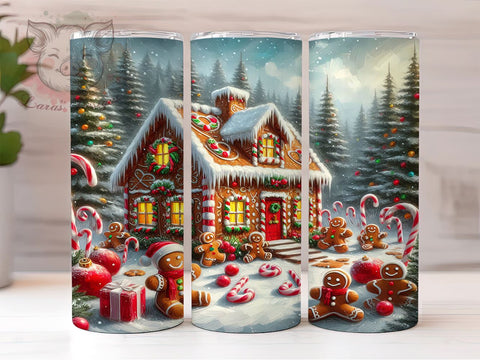 Gingerbread House Peppermint Forest 20 oz Skinny Tumbler Sublimation Design, Straight & Tapered Tumbler Png, Gingerbread Tumbler Png, Digital Download PNG Sublimation Lara' s Designs 