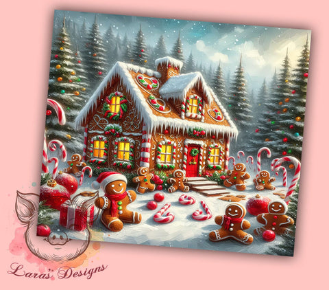 Gingerbread House Peppermint Forest 20 oz Skinny Tumbler Sublimation Design, Straight & Tapered Tumbler Png, Gingerbread Tumbler Png, Digital Download PNG Sublimation Lara' s Designs 