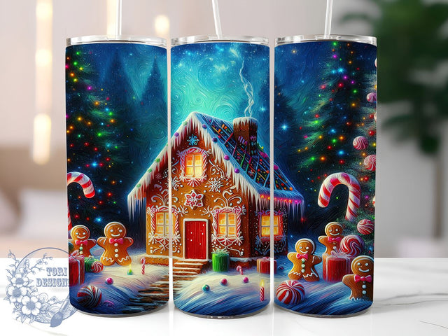 Gingerbread House Peppermint Forest 20oz Skinny Tumbler PNG, Gingerbread Tumbler Sublimation Wrap, Straight & Tapered Tumbler Wrap, Instant Digital Download Sublimation ToriDesigns 